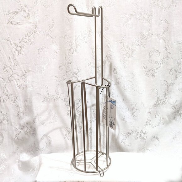 Toilet Paper Holder Stand with Reserve Roll Storage Free-Standing Chrome Silver - Picture 2 of 3